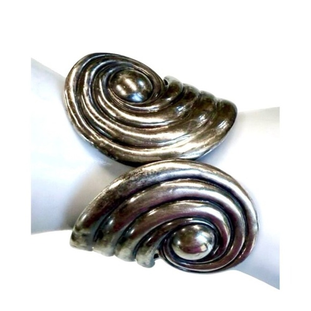 Vintage Taxco Sterling Silver Modernist Swirl Cuff Bracelet 61g Signed‎ JC 925